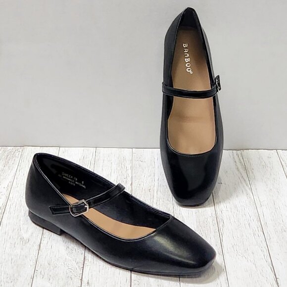 New Women Black Square Toe Mary Jane Ballet Flats - Picture 2 of 5
